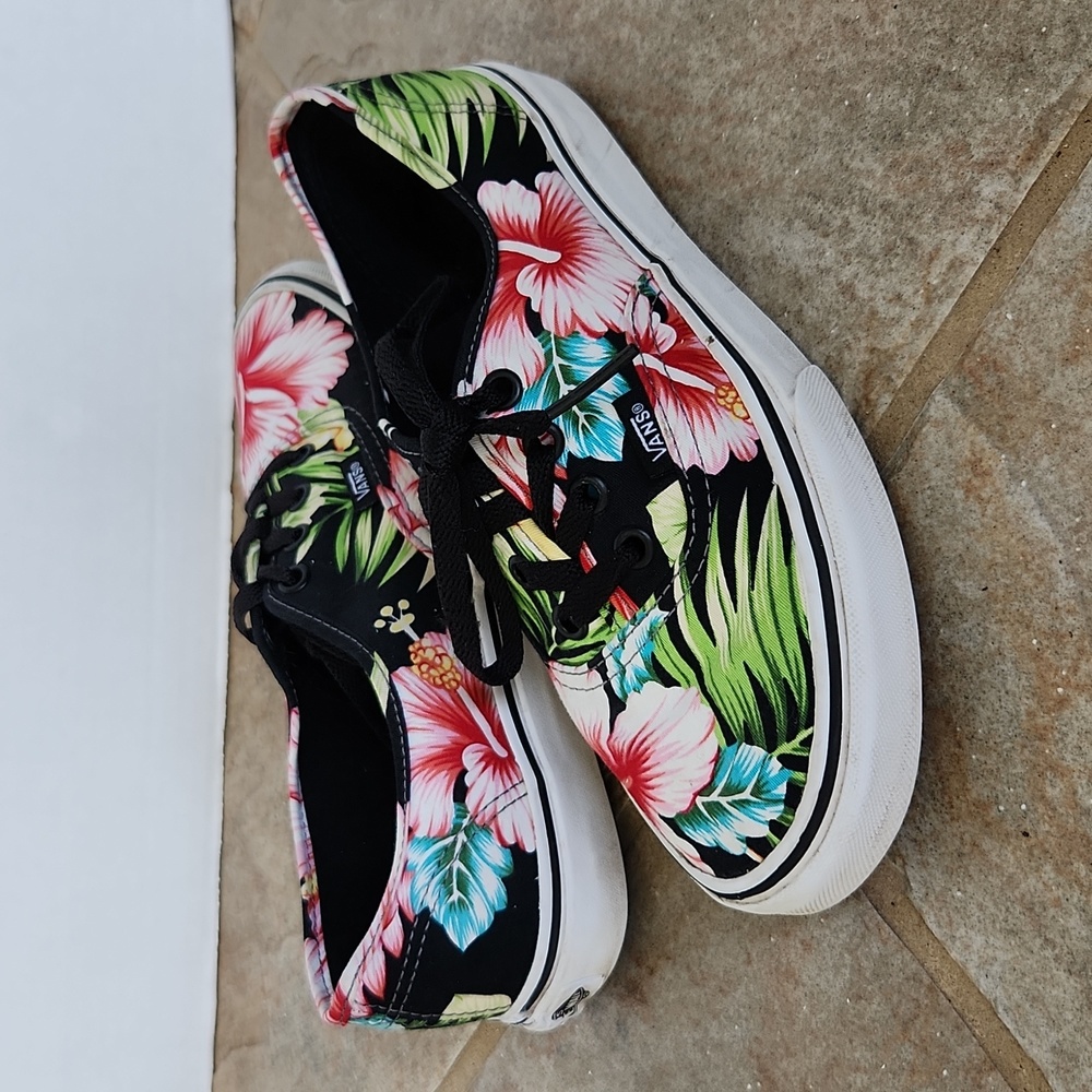 Vans Floral Black Pink Green Blue Low-Top Sneakers